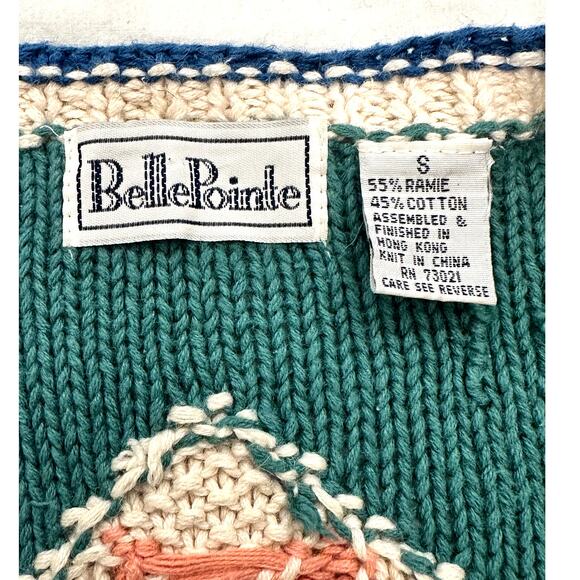 Belle Pointe Vintage 90's Cardigan 'Welcome' w/Floral Design and Basket Accent - Picture 2 of 12